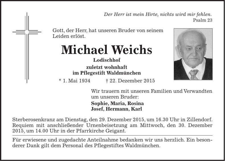 Traueranzeige Michael Weichs