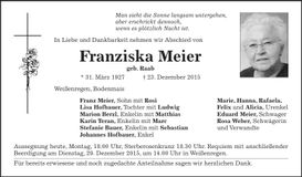Traueranzeige Franziska Meier