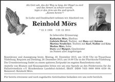 Traueranzeige Reinhold Mörs