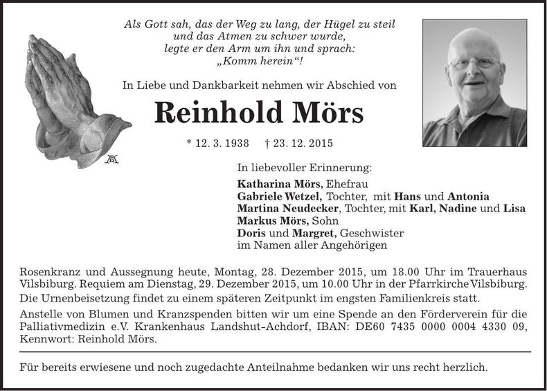 Traueranzeige Reinhold Mörs