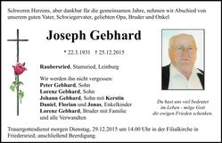 Traueranzeige Joseph Gebhard