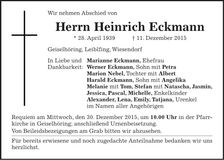 Traueranzeige Heinrich Eckmann