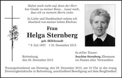 Traueranzeige Helga Sternberg