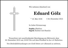 Traueranzeige Eduard Gölz