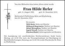 Traueranzeige Hilde Ihrler