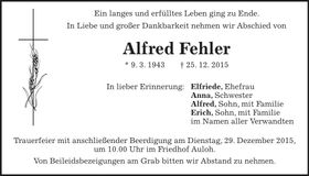 Traueranzeige Alfred Fehler