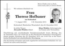 Traueranzeige Therese Hofbauer