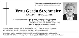 Traueranzeige Gerda Strohmeier