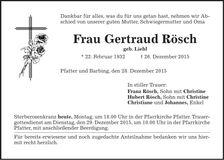 Traueranzeige Gertraud Rösch