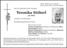 Traueranzeige Veronika Stöberl