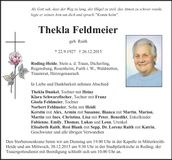 Traueranzeige Thekla Feldmeier