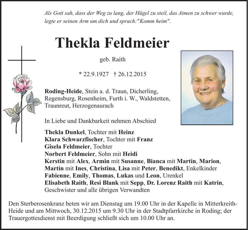 Traueranzeige Thekla Feldmeier