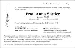 Traueranzeige Anna Sattler