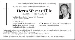 Traueranzeige Werner Tille