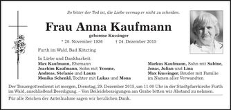 Traueranzeige Anna Kaufmann