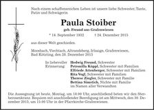 Traueranzeige Paula Stoiber