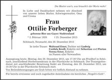 Traueranzeige Ottilie Forberger