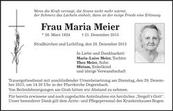 Traueranzeige Maria Meier