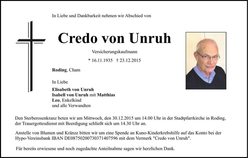 Traueranzeige Credo von Unruh