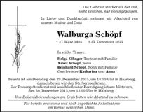 Traueranzeige Walburga Schöpf
