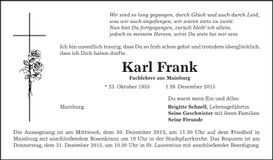 Traueranzeige Karl Frank