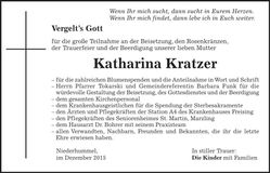 Traueranzeige Katharina Kratzer