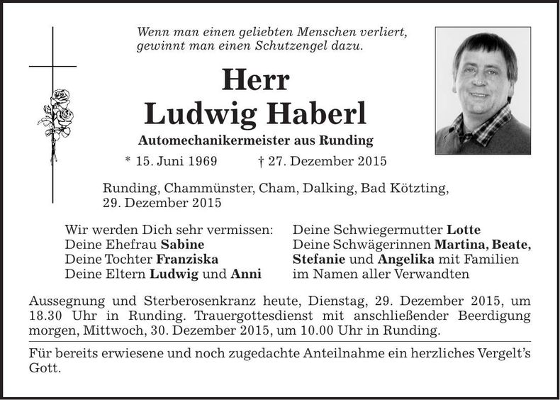Traueranzeige Ludwig Haberl