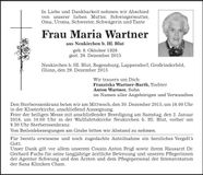 Traueranzeige Maria Wartner