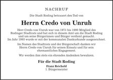 Traueranzeige Credo von Unruh