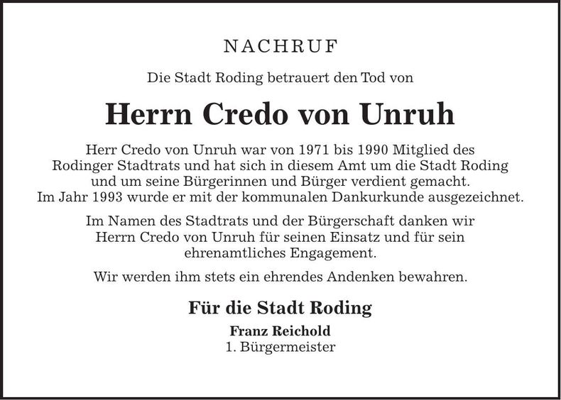 Traueranzeige Credo von Unruh