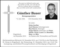 Traueranzeige Günther Bauer
