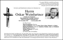 Traueranzeige Oskar Weinfurtner