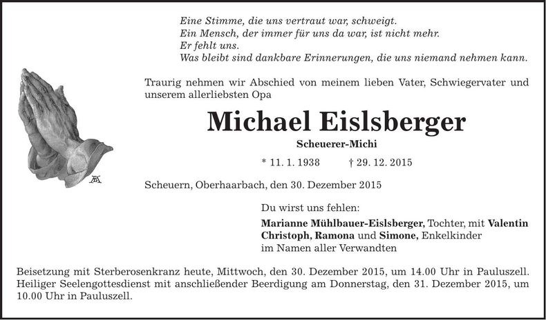 Traueranzeige Michael Eislsberger