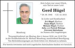 Traueranzeige Gerd Hügel