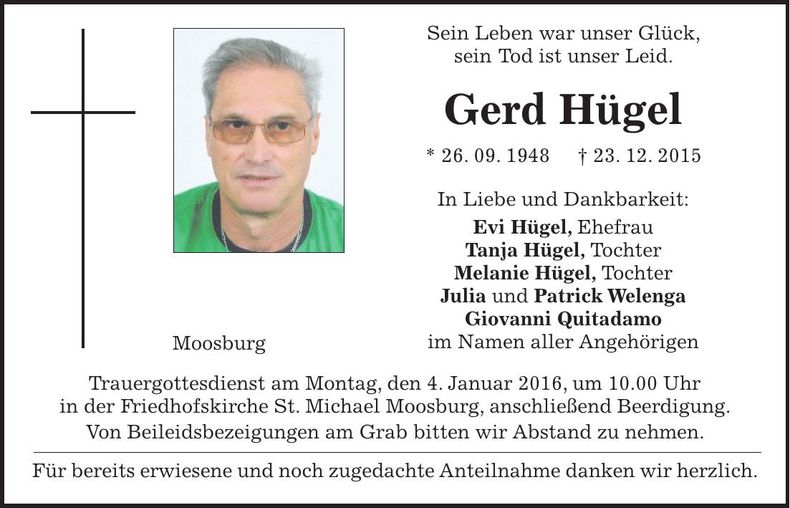 Traueranzeige Gerd Hügel