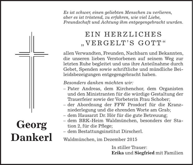 Traueranzeige Georg Dankerl