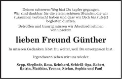 Traueranzeige Günther Bauer
