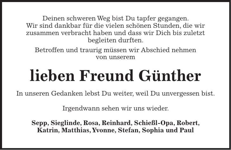 Traueranzeige Günther Bauer