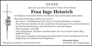 Traueranzeige Inge Heinrich