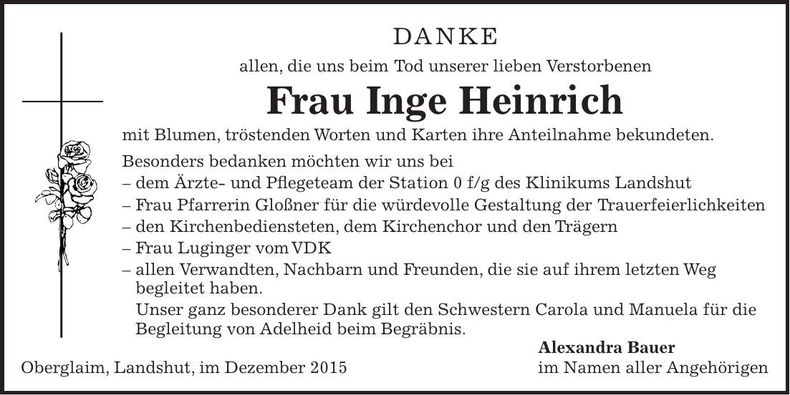 Traueranzeige Inge Heinrich
