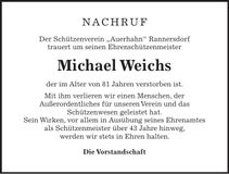 Traueranzeige Michael Weichs