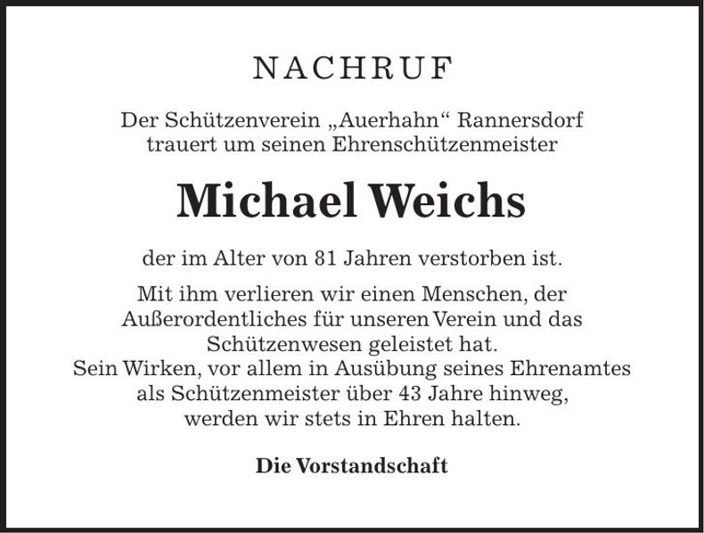 Traueranzeige Michael Weichs