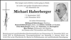 Traueranzeige Michael Haberberger