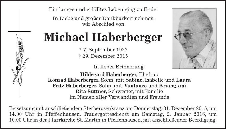 Traueranzeige Michael Haberberger