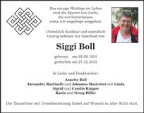Traueranzeige Siggi Boll