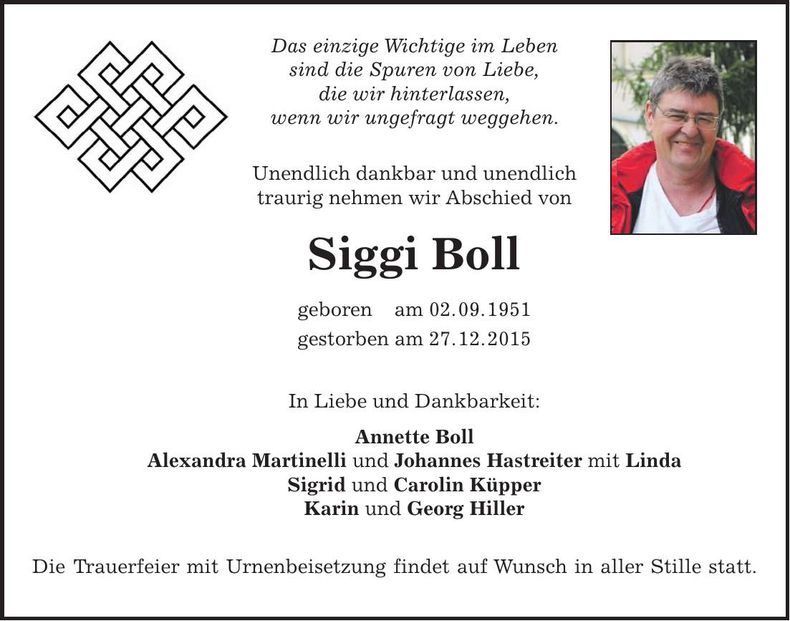Traueranzeige Siggi Boll