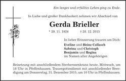 Traueranzeige Gerda Brieller