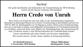 Traueranzeige Credo von Unruh
