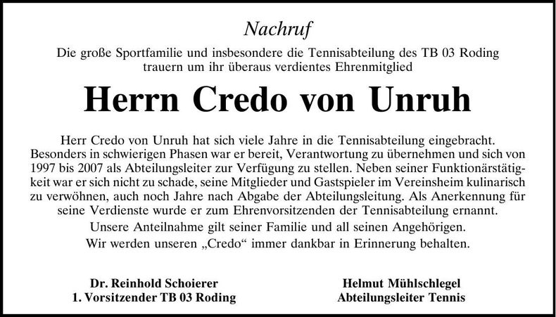 Traueranzeige Credo von Unruh
