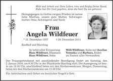 Traueranzeige Wildfeuer Angela